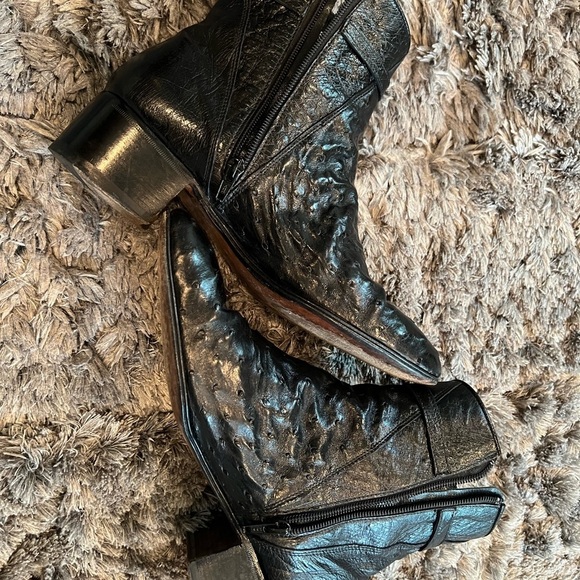 Men’s MAURI Black Hand Made OSTRICH Side Zip Boots Size 8.5 Made In Italy main image 8